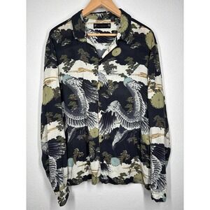 ALLSAINTS Decent Shirt Mens XL Black Button‎ Up Japanese Long Sleeve Viscose EUC